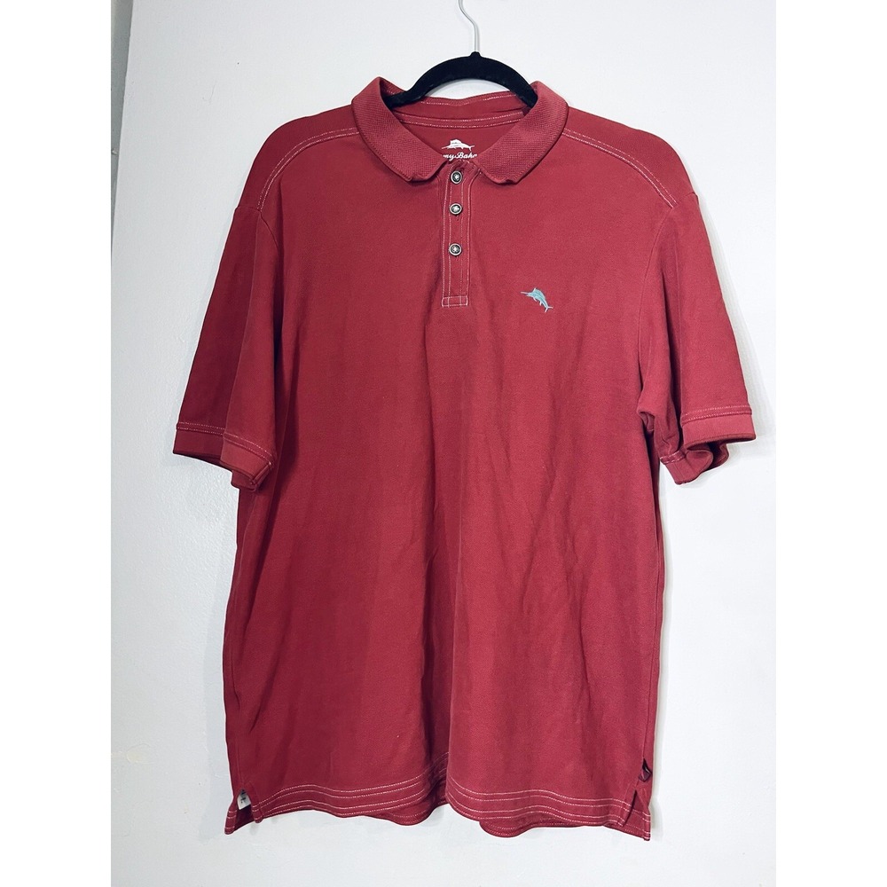 Tommy Bahama Polo Shirt Island Zone Red Supima Short Sleeve Men's‎ Size L Large